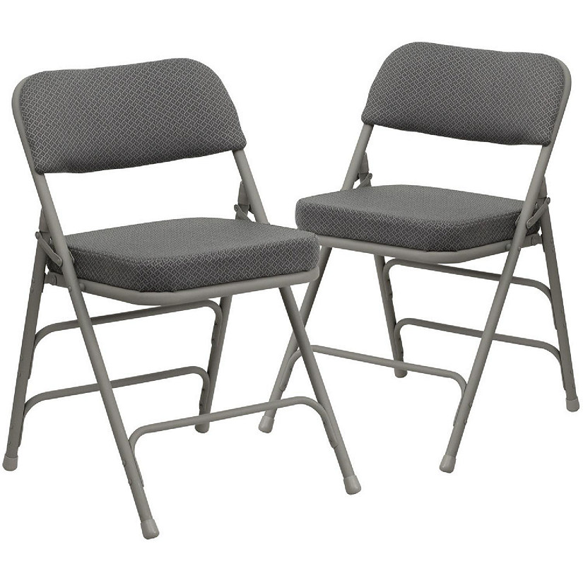 Emma + Oliver 2 Pack Curved Triple Braced & Double Hinged Gray Fabric Metal Folding Chair Image