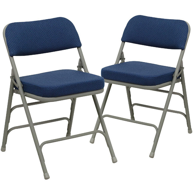 Emma + Oliver 2 Pack Curved Triple Braced & Double Hinged Navy Fabric Metal Folding Chair Image