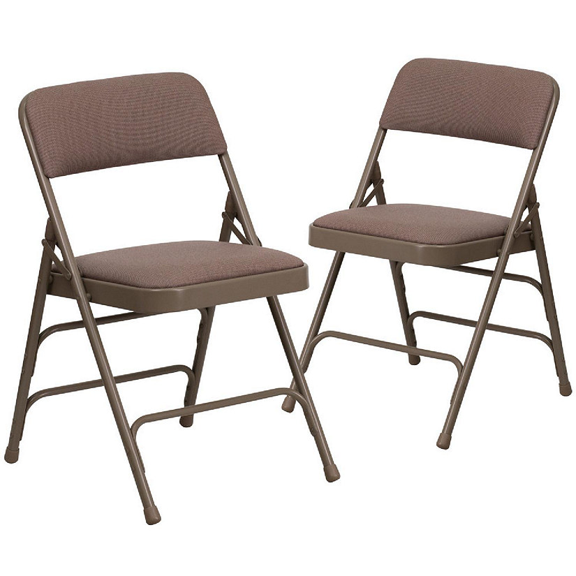 Emma + Oliver 2 Pack Curved Triple Braced Beige Fabric Metal Folding Chair Image
