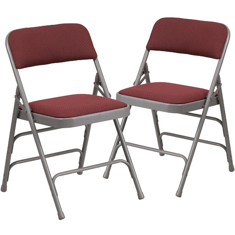 Emma + Oliver 2 Pack Curved Triple Braced Burgundy Patterned Fabric Metal Folding Chair Image