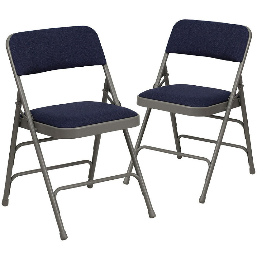 Emma + Oliver 2 Pack Curved Triple Braced Navy Fabric Metal Folding Chair Image