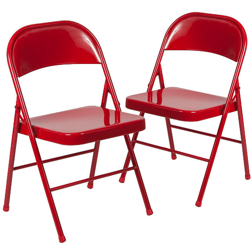 Emma + Oliver 2 Pack Double Braced Red Metal Folding Chair Image