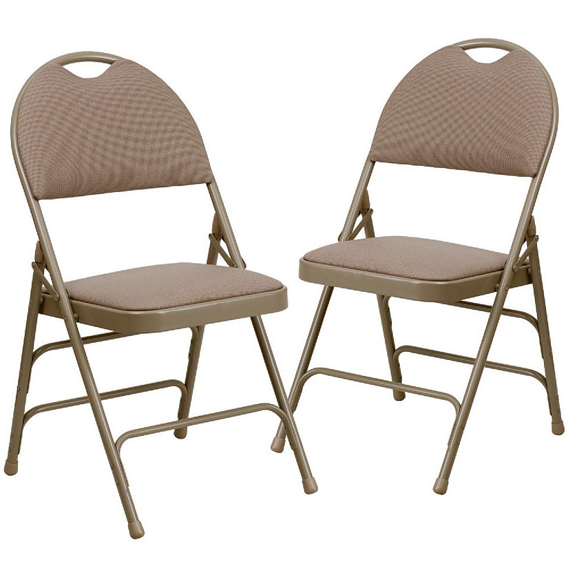 Emma + Oliver 2 Pack Easy-Carry Beige Fabric Metal Folding Chair Image