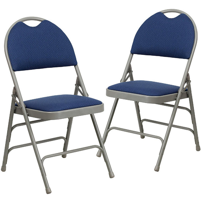 Emma + Oliver 2 Pack Easy-Carry Navy Fabric Metal Folding Chair Image