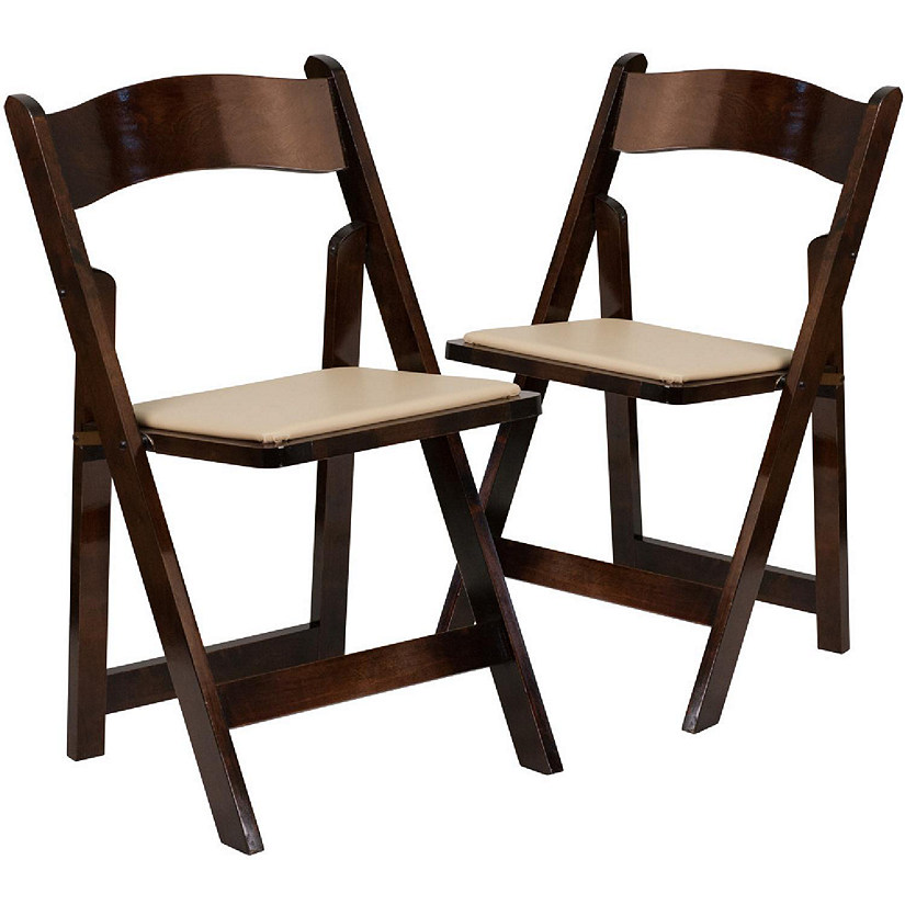Emma + Oliver 2 Pack Fruitwood Wood Folding Chair with Vinyl Padded Seat Image