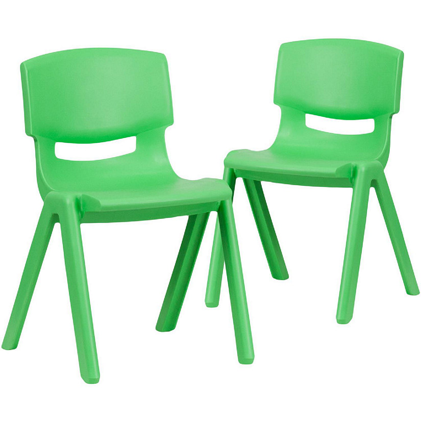 Emma + Oliver 2 Pack Green Plastic Stackable School Chair with 13.25"H Seat, K-2 School Chair Image