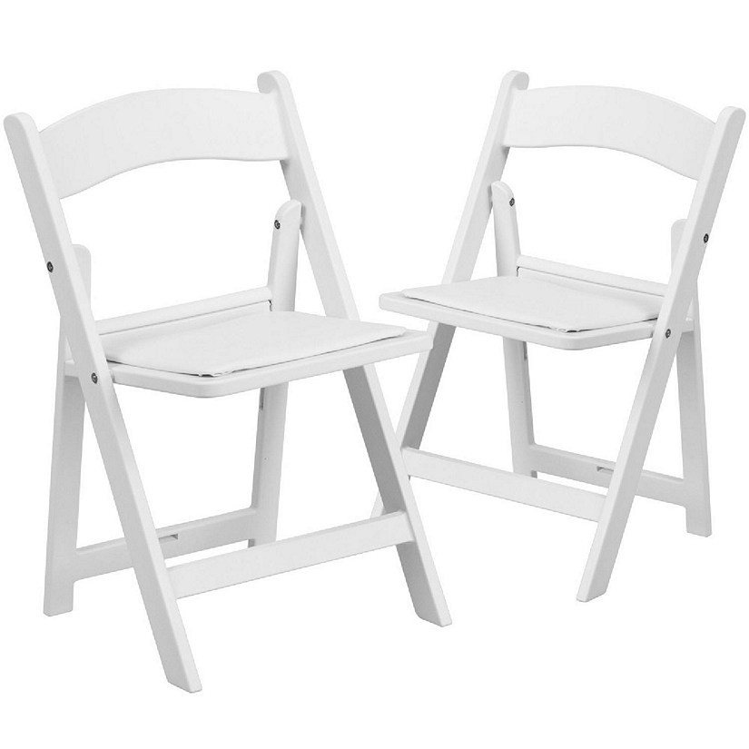 Emma + Oliver 2 Pack Kids White Resin Folding Event Party Chair with Vinyl Padded Seat Image