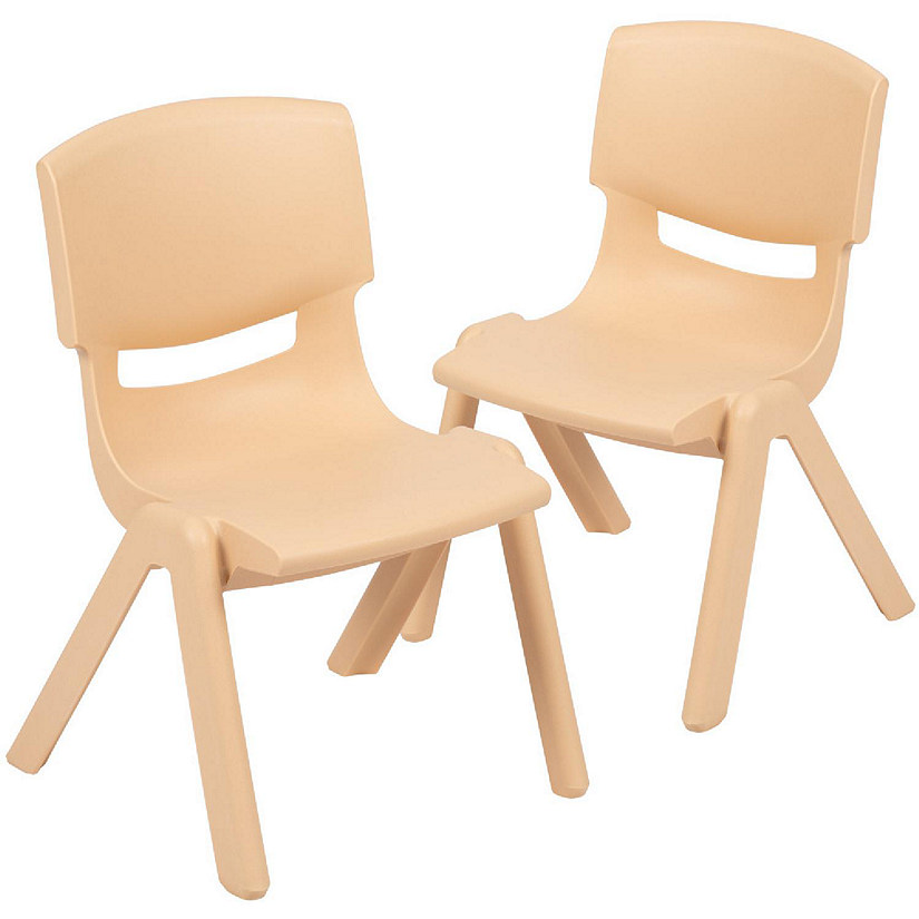 Emma + Oliver 2 Pack Natural Plastic Stackable School Chair with 12"H
