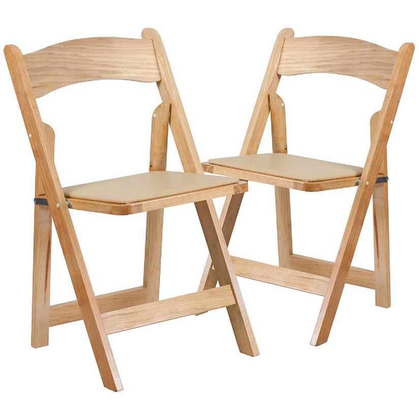 Emma + Oliver 2 Pack Natural Wood Folding Chair with Vinyl Padded Seat Image