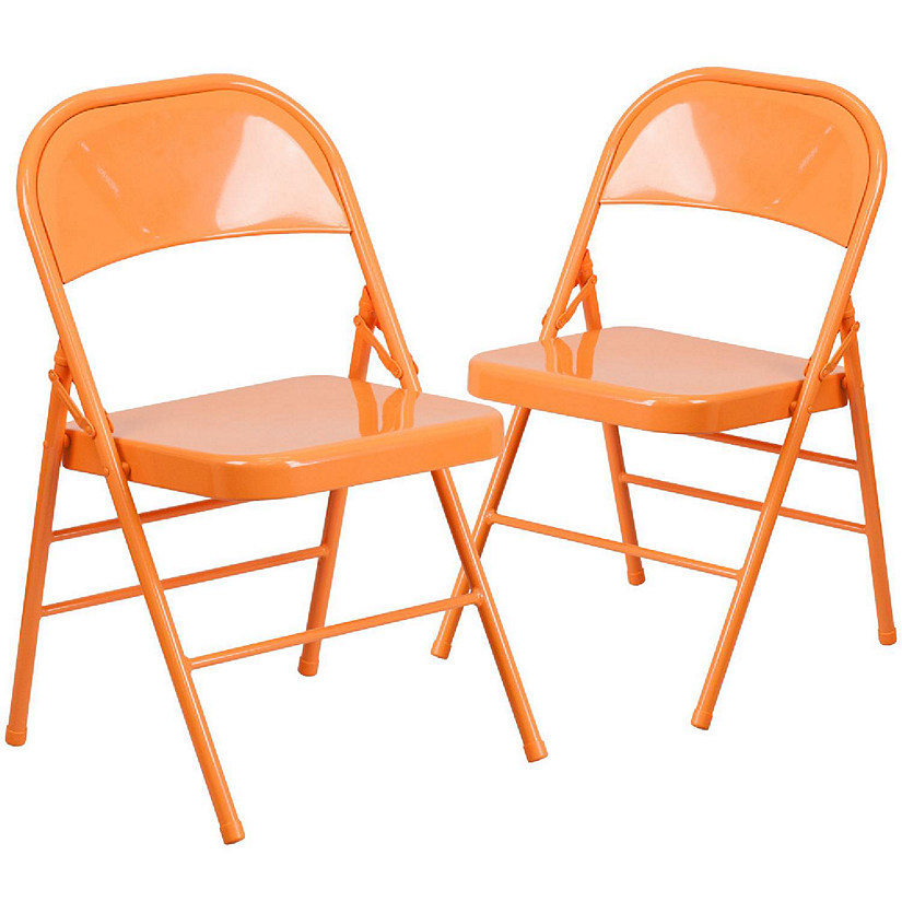 Emma + Oliver 2 Pack Orange Marmalade Triple Braced & Double Hinged Metal Folding Chair Image
