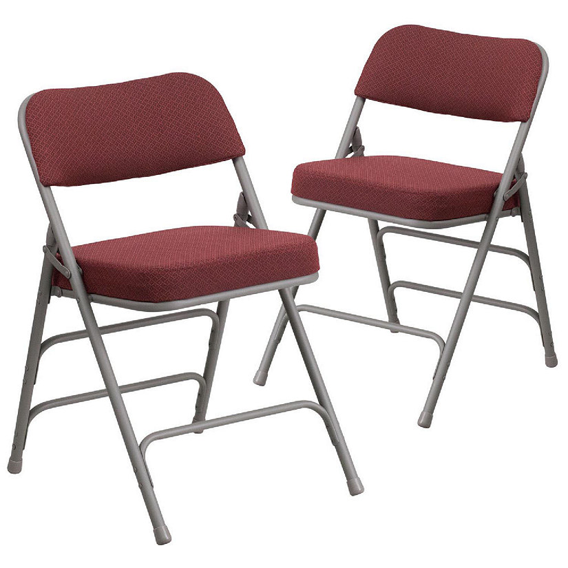 Emma + Oliver 2 Pack Premium Curved Triple Braced & Double Hinged Burgundy Fabric Metal Folding Chair Image