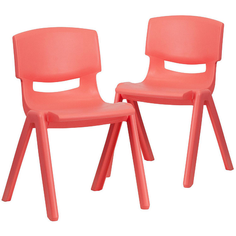 Emma + Oliver 2 Pack Red Plastic Stackable School Chair with 13.25"H Seat, K-2 School Chair Image
