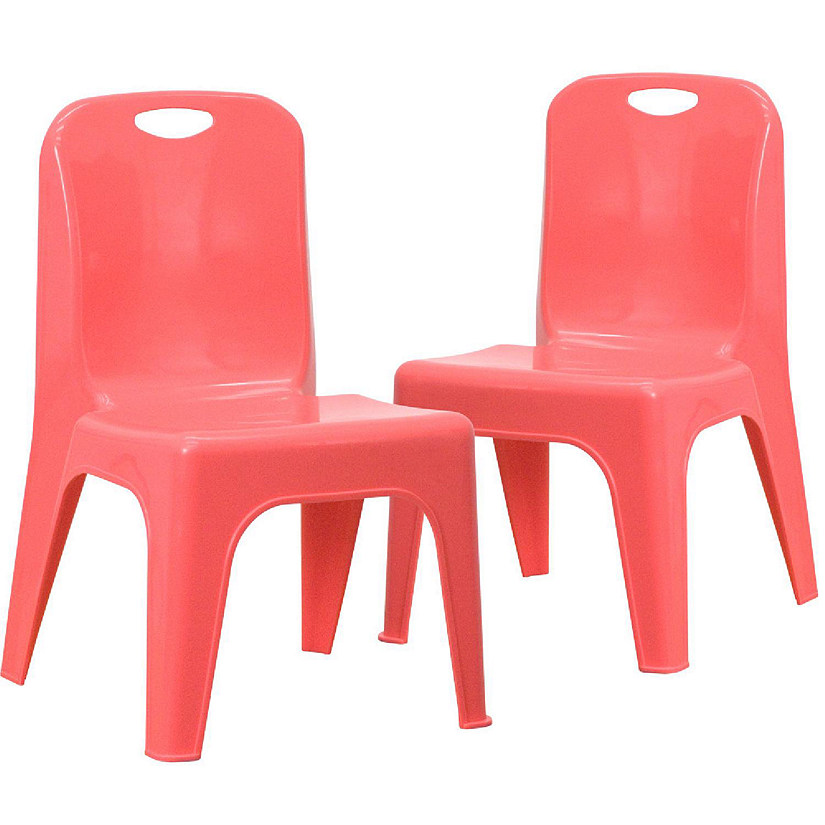 Emma + Oliver 2 Pack Red Plastic Stackable School Chair with Carrying Handle and 11"H Seat Image