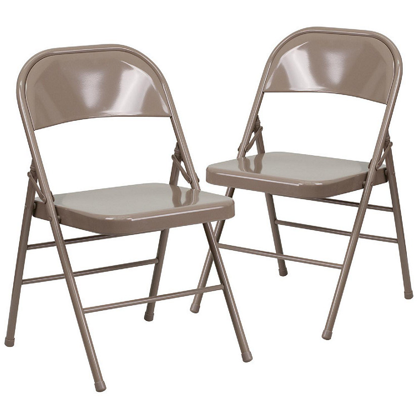 Emma + Oliver 2 Pack Triple Braced & Double Hinged Beige Metal Folding Chair Image