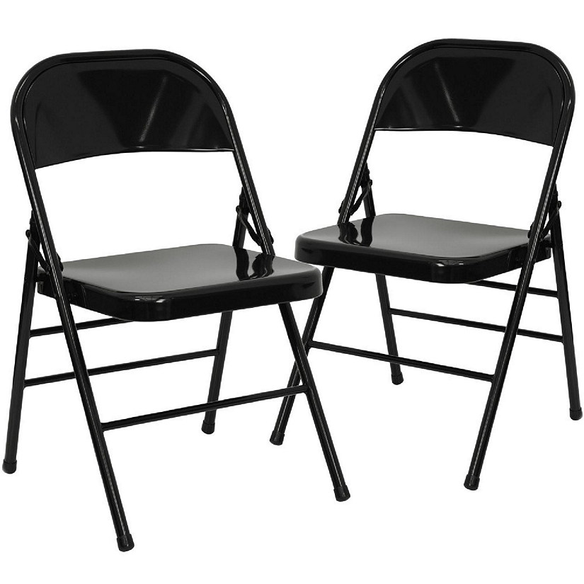 Emma + Oliver 2 Pack Triple Braced & Double Hinged Black Metal Folding Chair Image