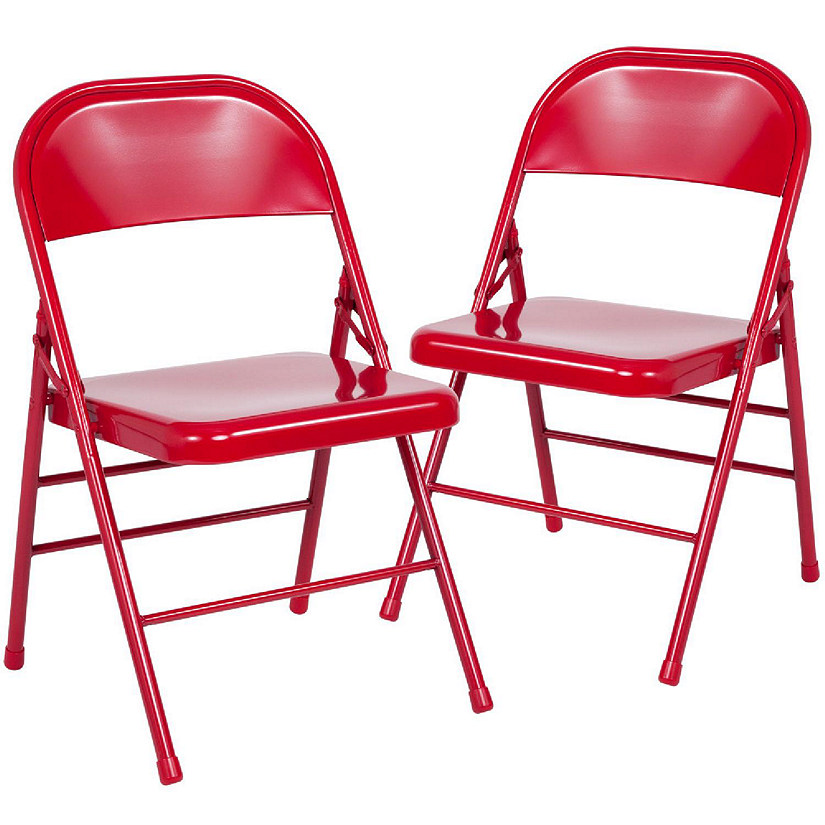 Emma + Oliver 2 Pack Triple Braced & Double Hinged Red Metal Folding Chair Image