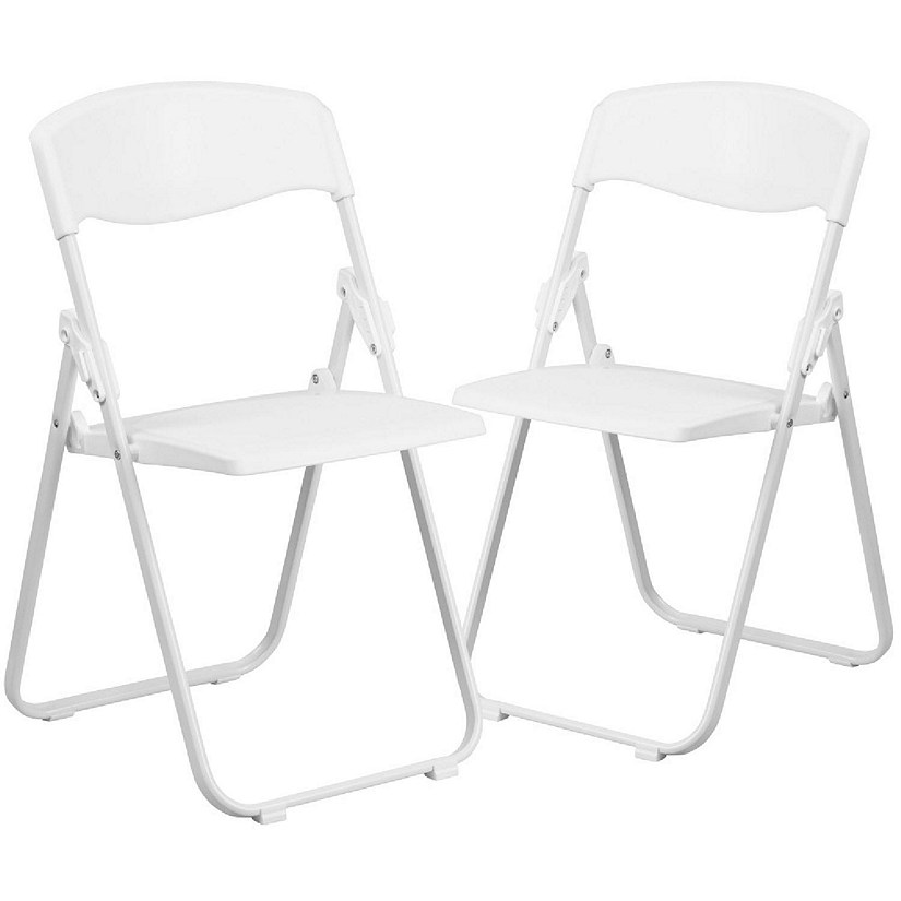 Emma + Oliver 2 Pack White Plastic Folding Chair with Built-in Ganging Brackets Image