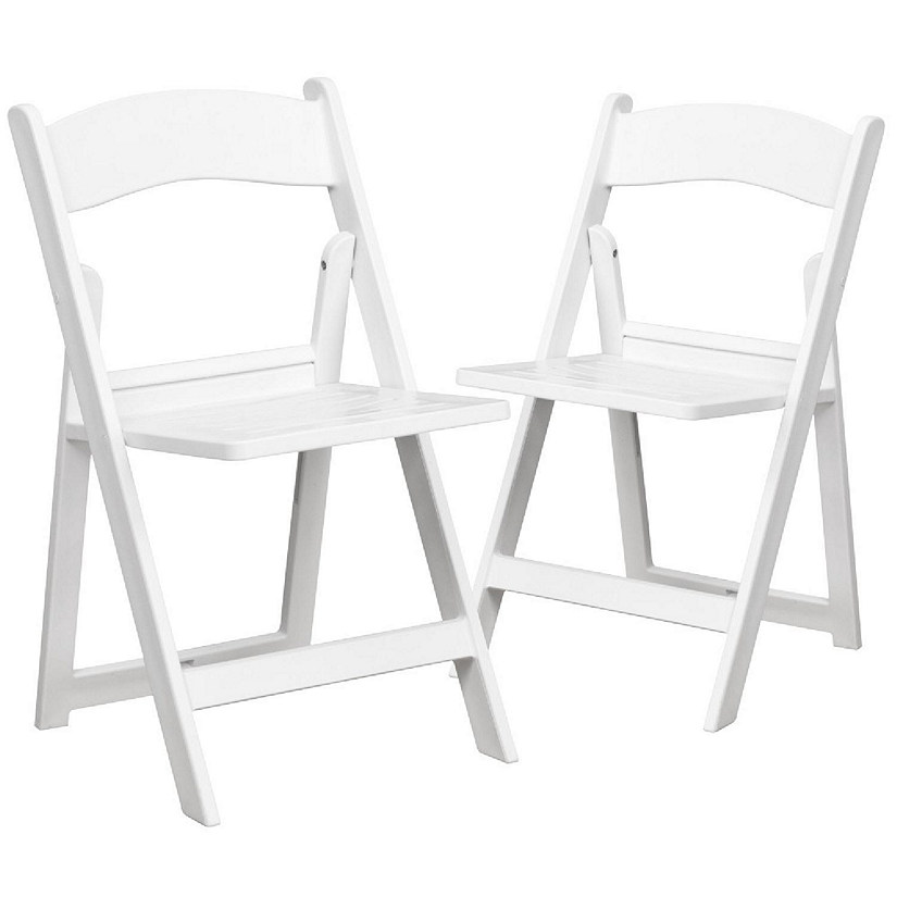 Emma + Oliver 2 Pack White Resin Slatted Party & Rental Folding Chair Indoor Outdoor Wedding Event Chair Image
