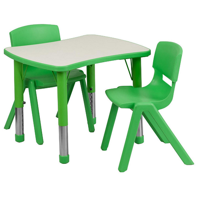 Emma + Oliver 21.875"W x 26.625"L Green Plastic Activity Table Set-2 Chairs Image