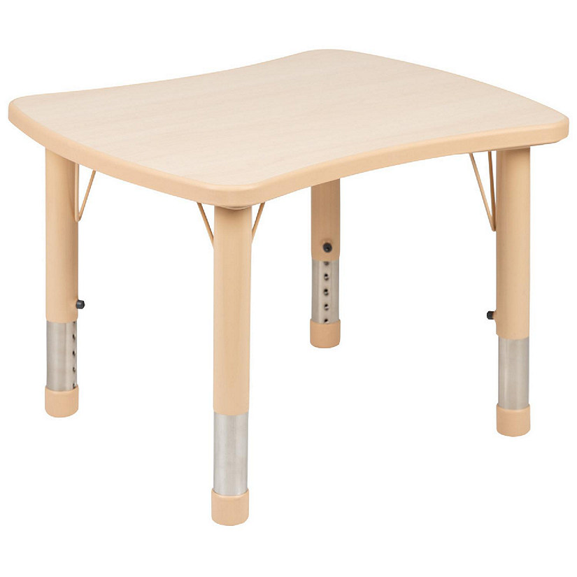 Emma + Oliver 21.875"W x 26.625"L Natural Plastic Adjustable Activity Table-School Table for 4 Image