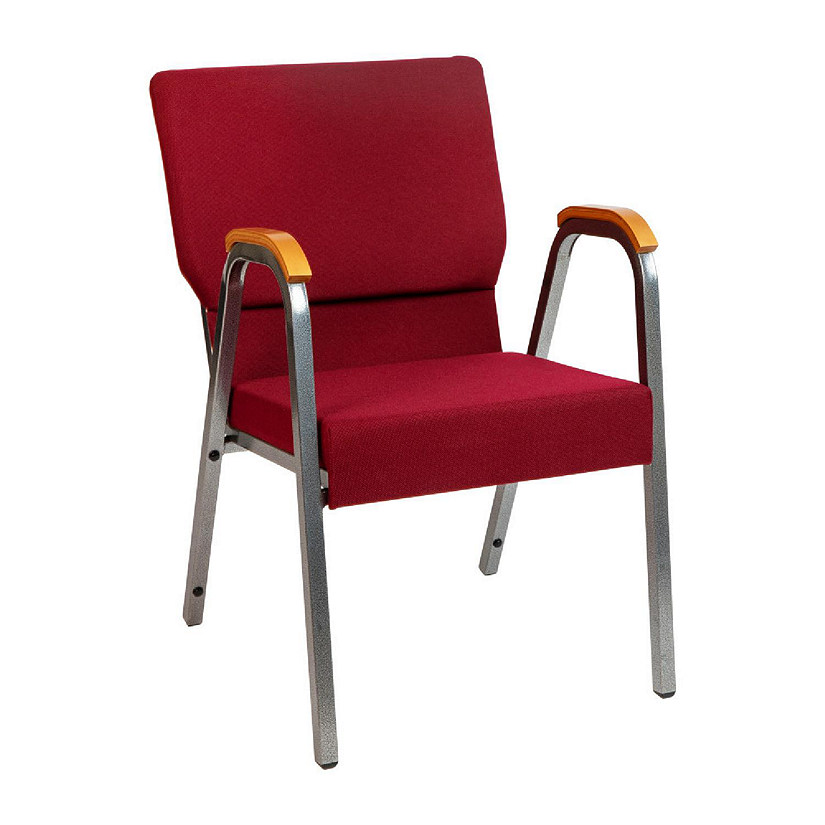 Emma + Oliver 21" Stackable Church Chair with Arms in Burgundy Fabric - Silver Vein Frame Image