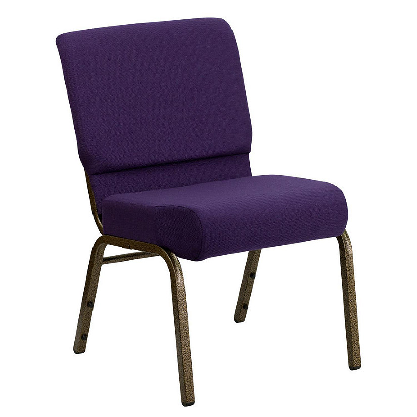 Emma + Oliver 21"W Stack Church Chair, Royal Purple Fabric/Gold Vein Frame Image