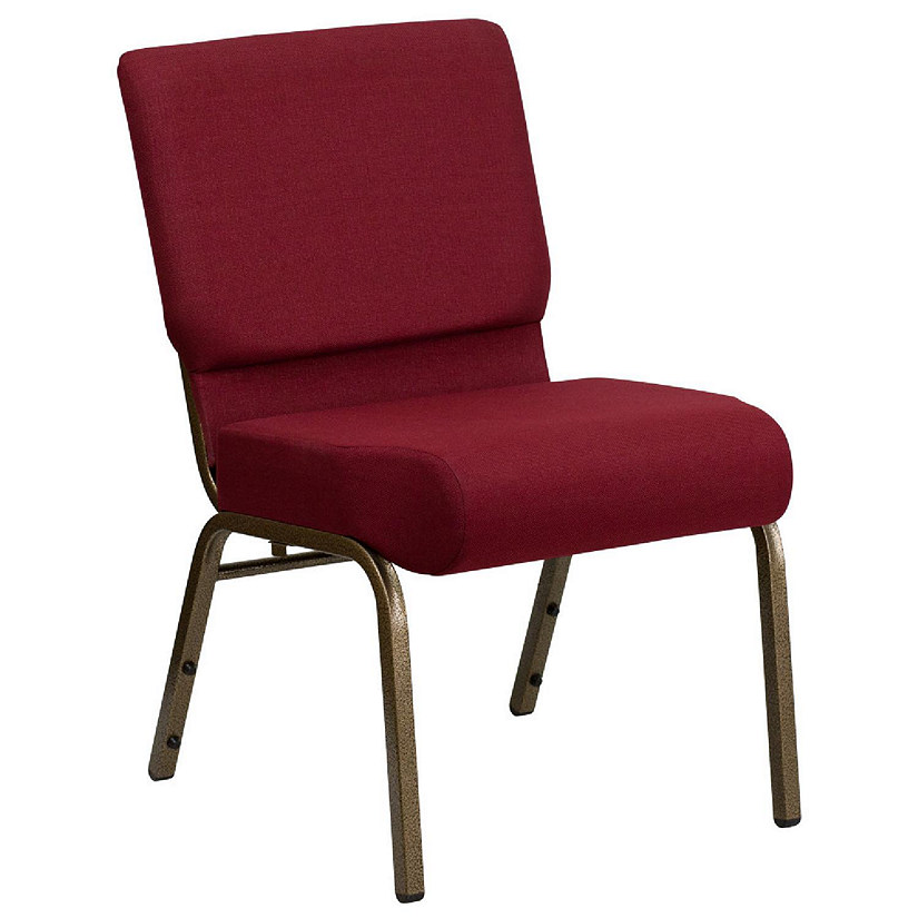 Emma + Oliver 21"W Stacking Church Chair in Burgundy Fabric - Gold Vein Frame Image