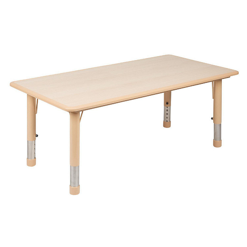 Emma + Oliver 23.625"W x 47.25"L Natural Plastic Adjustable Activity Table-School Table for 6 Image