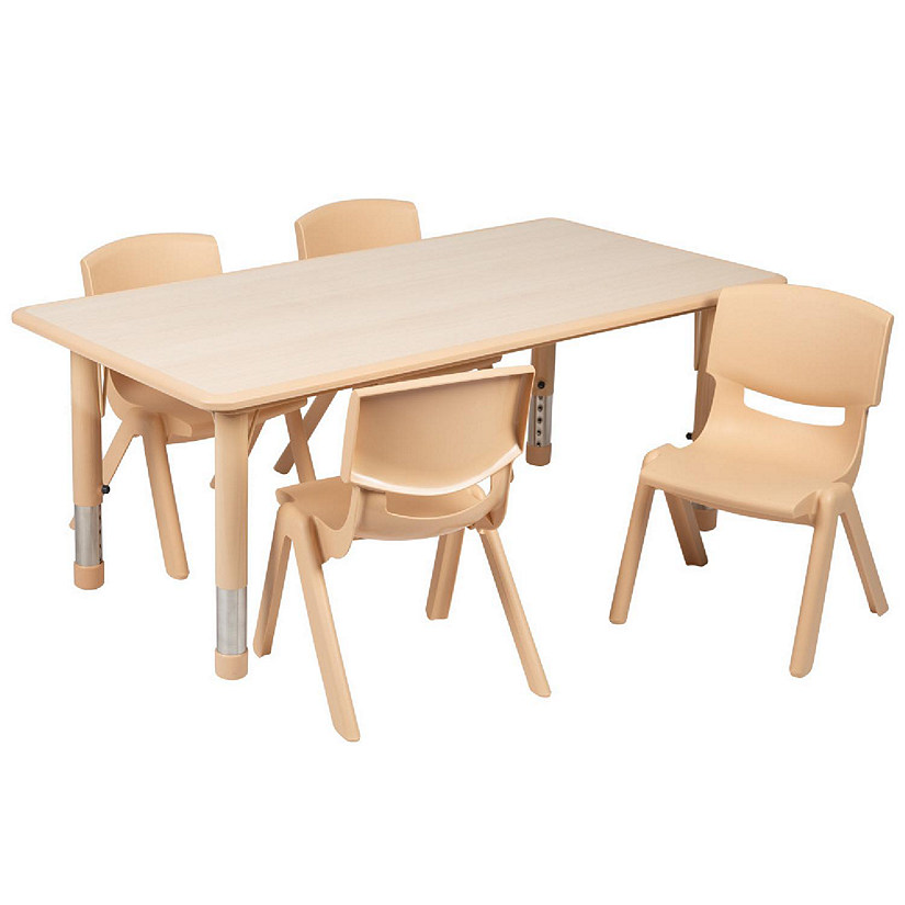Emma + Oliver 23.625"W x 47.25"L Rectangle Natural Plastic Activity Table Set with 4 Chairs Image