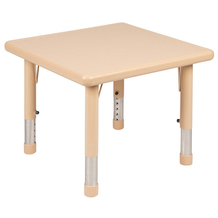 Emma + Oliver 24" Square Natural Plastic Height Adjustable Activity Table - School Table for 4 Image