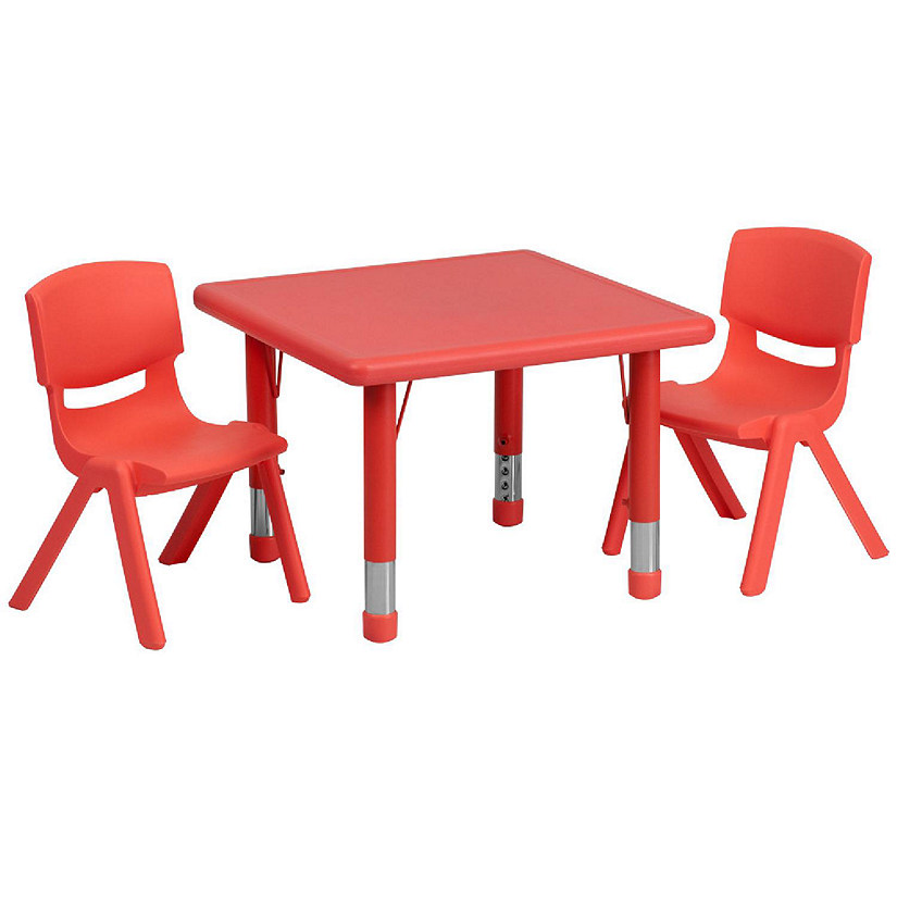 Emma + Oliver 24" Square Red Plastic Adjustable Activity Table Set-2 Chairs Image