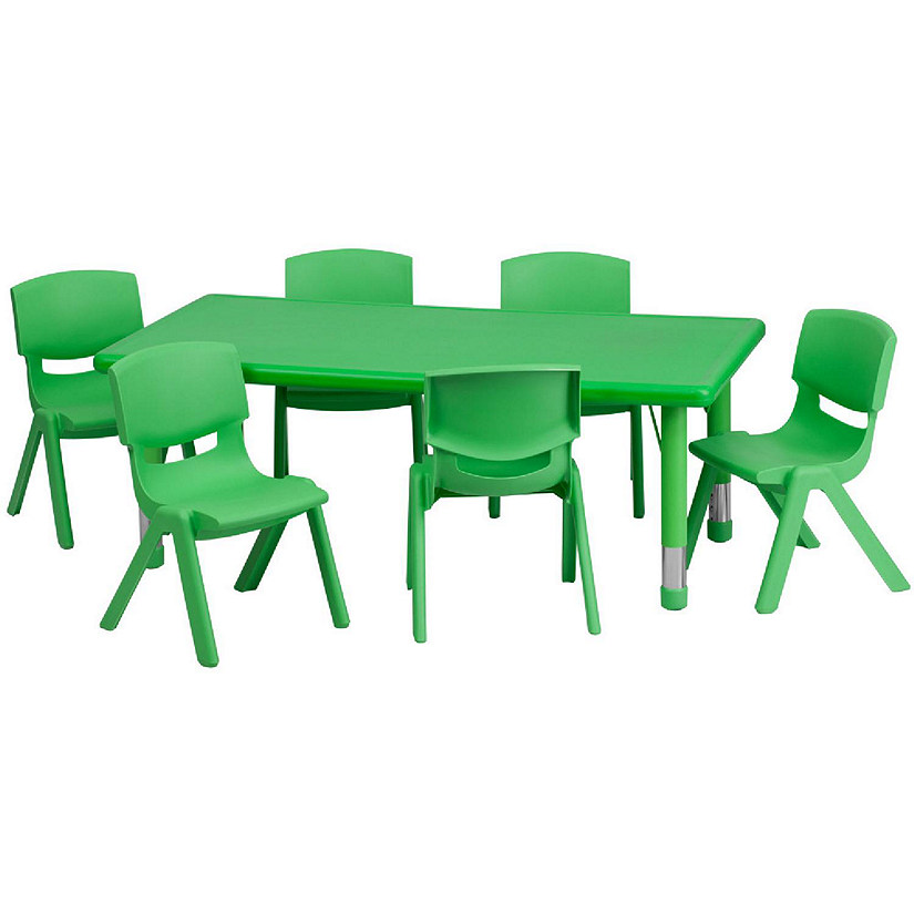 Emma + Oliver 24"W x 48"L Green Plastic Adjustable Activity Table Set-6 Chairs Image