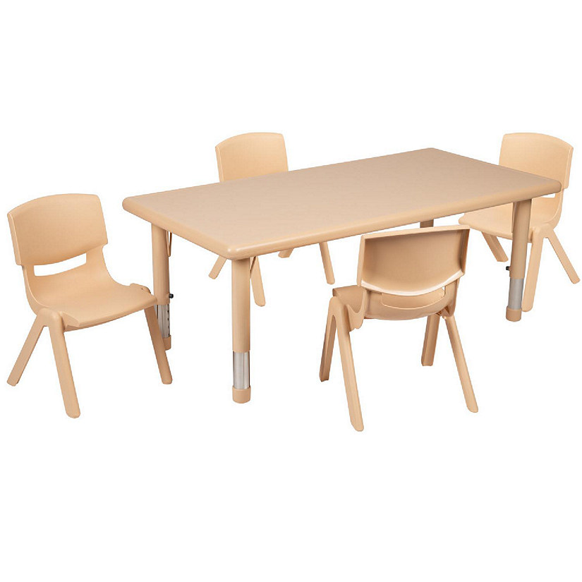Emma + Oliver 24"W x 48"L Rectangle Natural Plastic Adjustable Activity Table Set - 4 Chairs Image