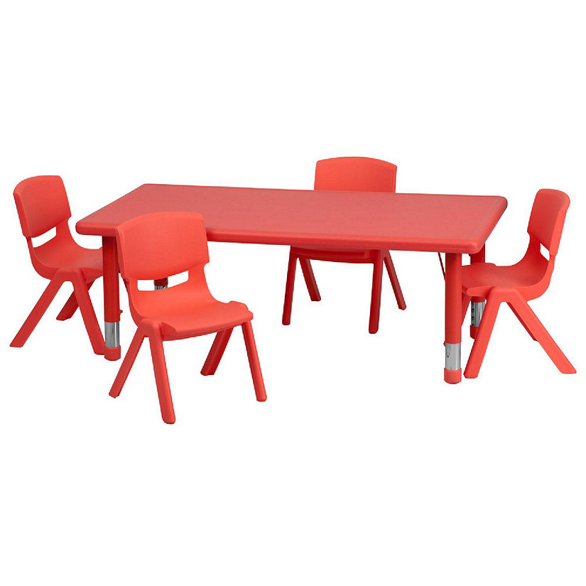 Emma + Oliver 24"W x 48"L Red Plastic Adjustable Activity Table Set-4 Chairs Image