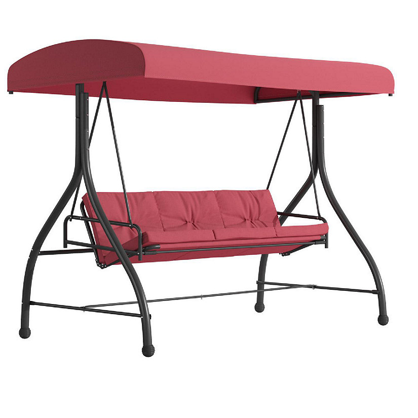 Emma + Oliver 3-Seat Outdoor Steel Converting Patio Swing and Bed Canopy Hammock in Maroon Image