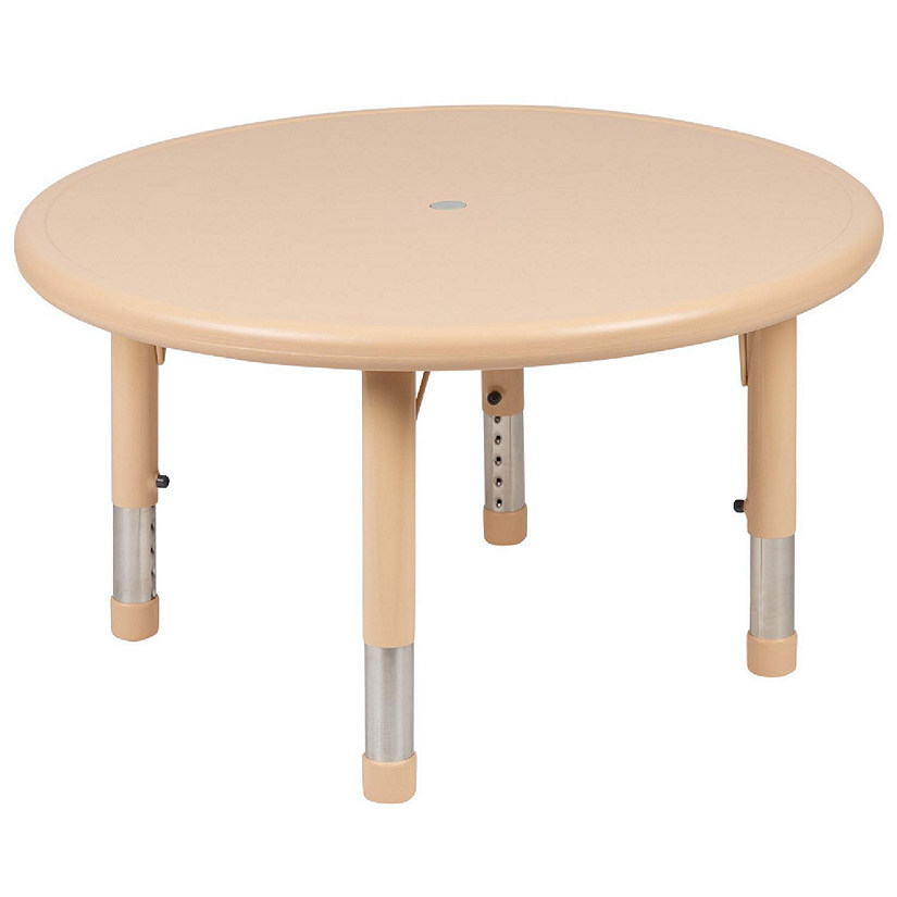 Emma + Oliver 33" Round Natural Plastic Height Adjustable Activity Table - School Table for 4 Image
