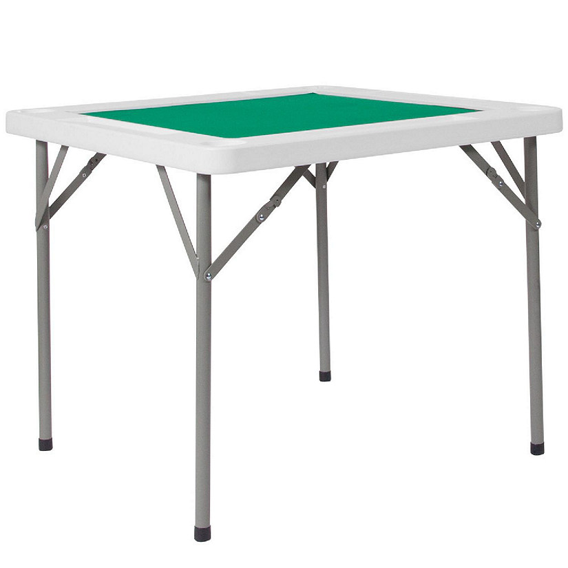 Emma + Oliver 34.5" Square 4-Player Folding Card Game Table with Green Felt and Cup Holders Image