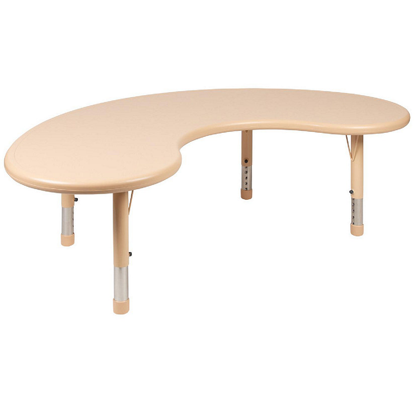 Emma + Oliver 35"Wx65"L Half-Moon Natural Plastic Adjustable Activity Table-School Table for 8 Image