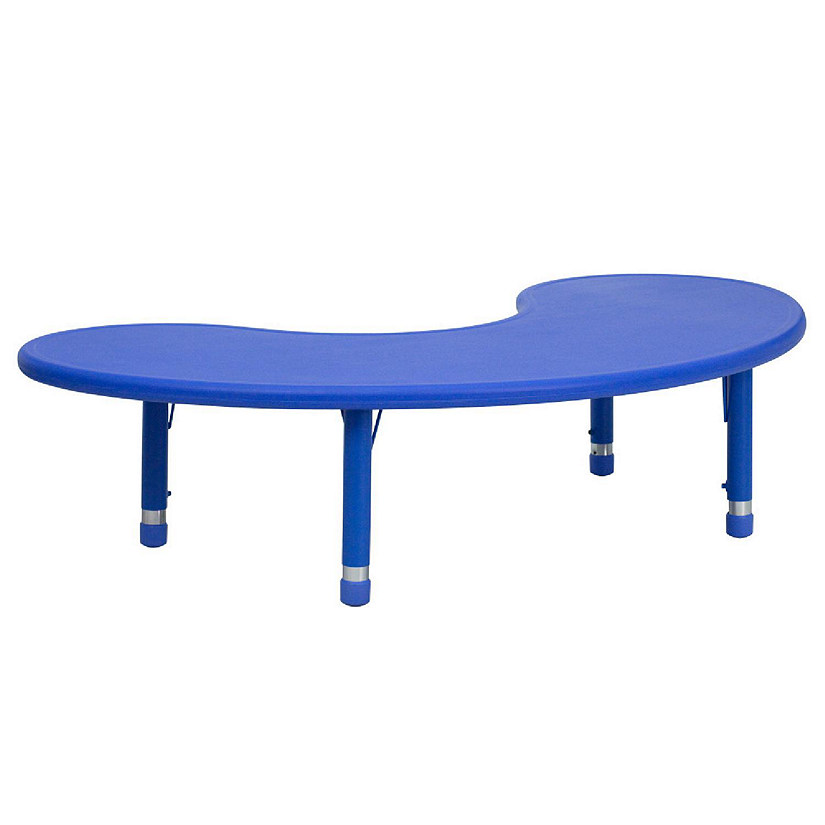 Emma + Oliver 35x65 Half-Moon Blue Plastic Height Adjustable Activity Table Image