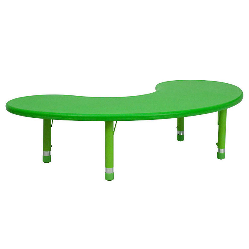 Emma + Oliver 35x65 Half-Moon Green Plastic Height Adjustable Activity Table Image