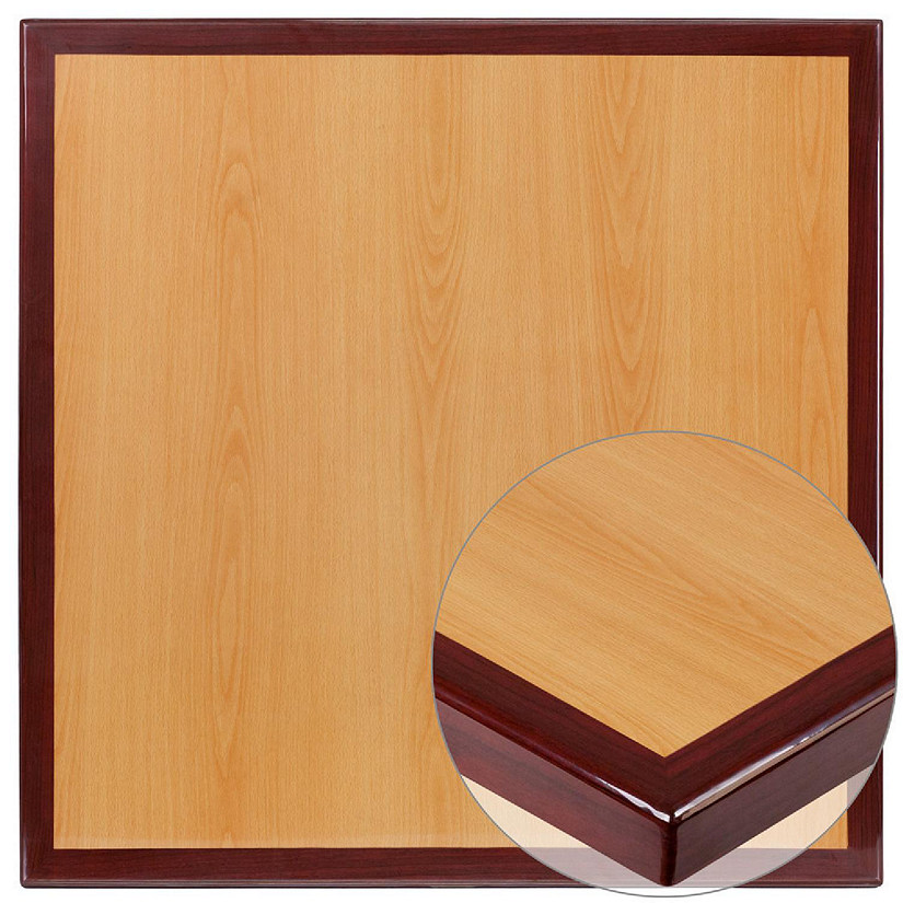 Emma + Oliver 36" Square 2-Tone High-Gloss Cherry / Mahogany Resin Table Top Image