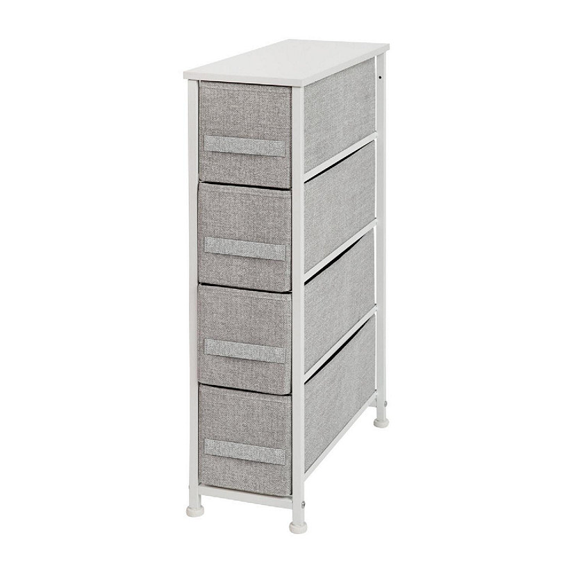 Emma + Oliver 4 Drawer Slim Dresser Storage Tower-White Wood Top & Gray Fabric Pull Drawers Image