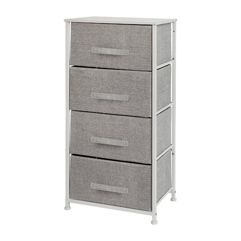 Emma + Oliver 4 Drawer Vertical Storage Dresser with White Wood Top & Gray Fabric Pull Drawers Image