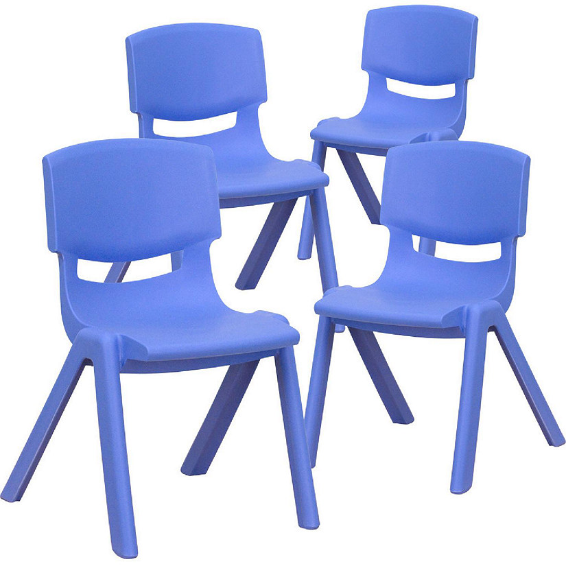 Emma + Oliver 4 Pack Blue Plastic Stack School Chair with 12" Seat Height - Kids Chair Image