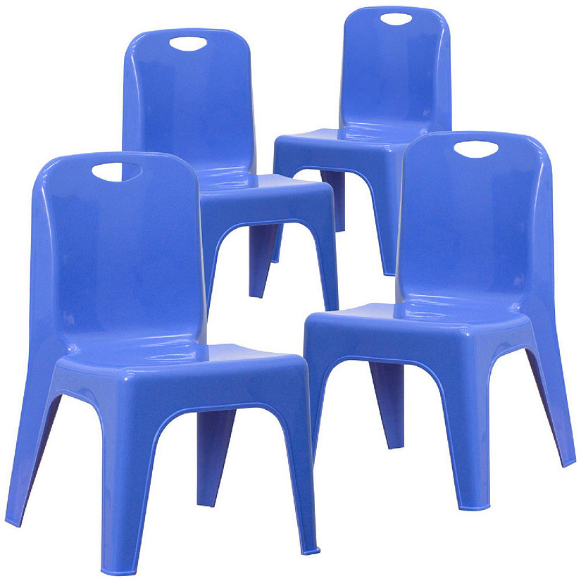 Emma + Oliver 4 Pack Blue Plastic Stack School Chair with Carrying Handle and 11" Seat Height Image