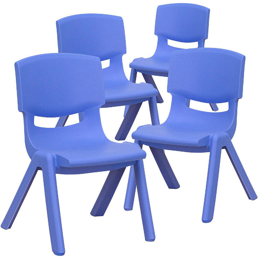 Emma + Oliver 4 Pack Blue Plastic Stackable School Chair with 10.5"H Seat, Preschool Chair Image