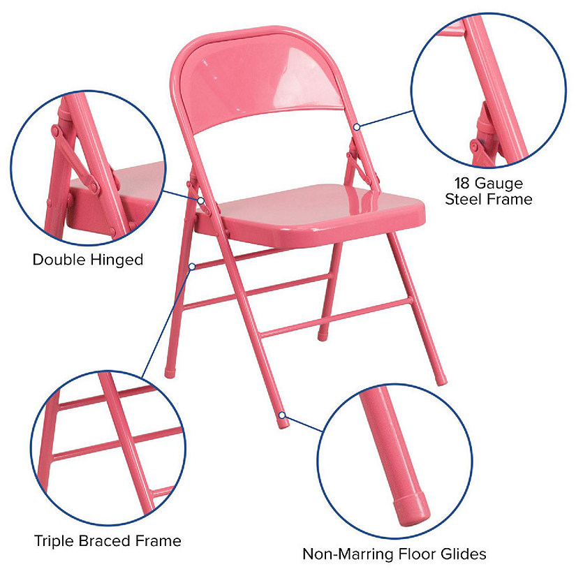 Emma + Oliver 4 Pack Colorful Bubblegum Pink Triple Braced Metal Folding Chair Image