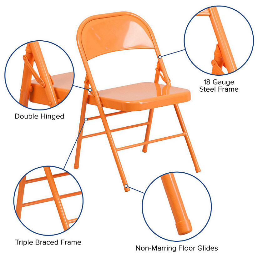 Emma + Oliver 4 Pack Colorful Orange Marmalade Triple Braced Metal Folding Chair Image