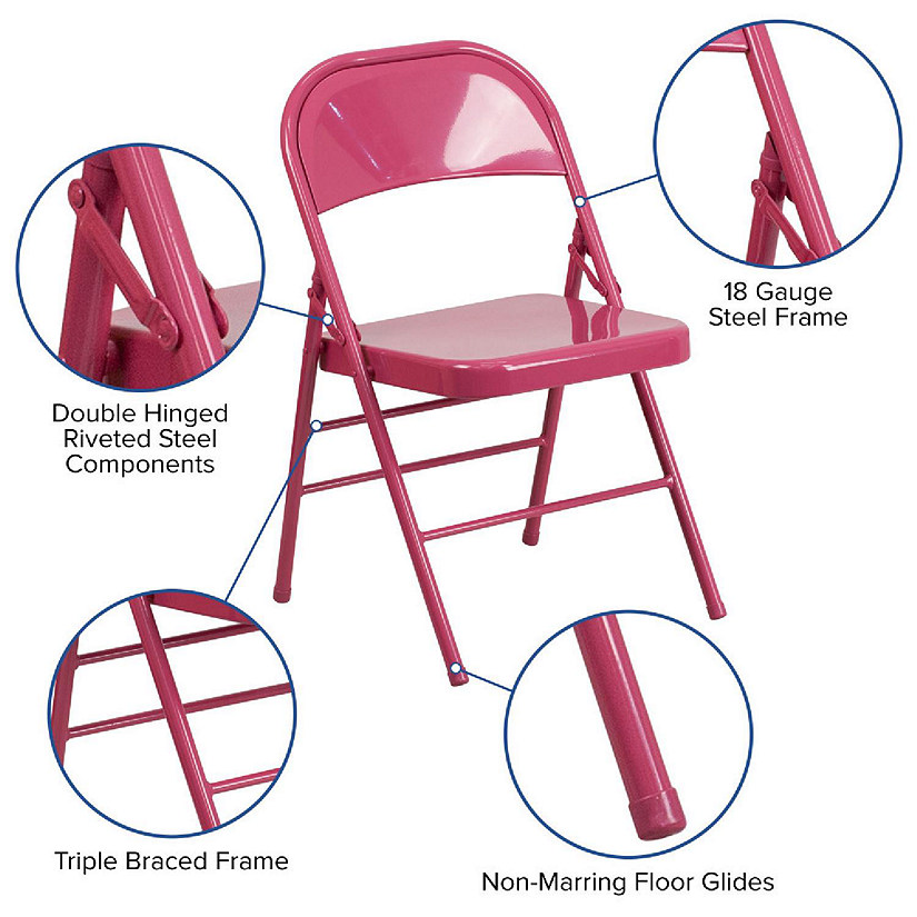 Emma + Oliver 4 Pack Colorful Shockingly Fuchsia Metal Folding Chair Image