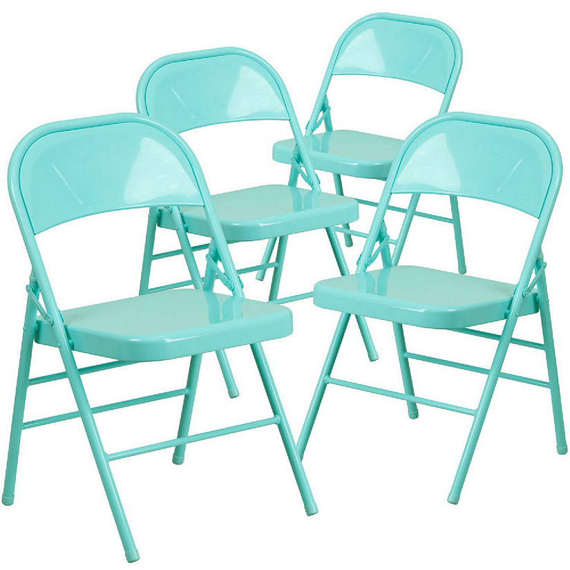 Emma + Oliver 4 Pack Colorful Tantalizing Teal Triple Braced Metal Folding Chair Image